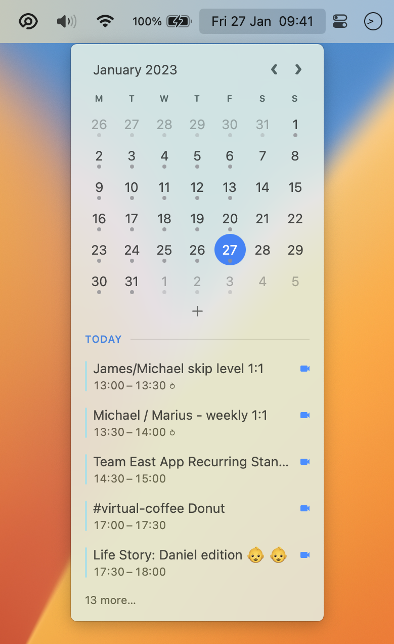 Screenshot of the Dato calendar